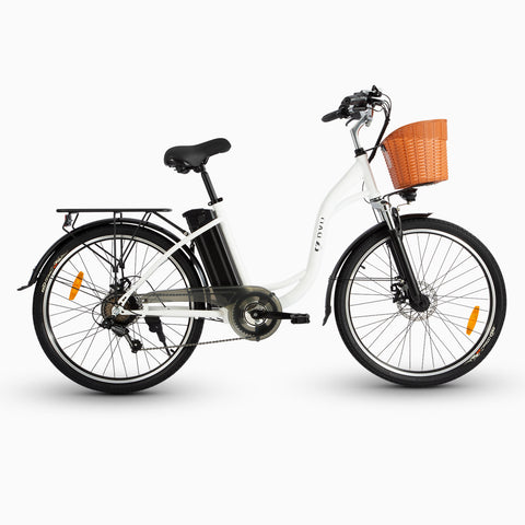 Comfortabele DYU A1F elektrische fiets met mandje, ideaal voor woon-werkverkeer. Comfortabele DYU A1F elektrische fiets met mandje, ideaal voor woon-werkverkeer.