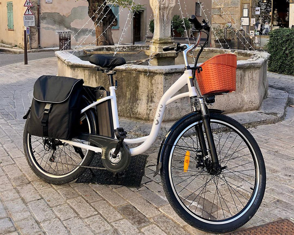 Jean-Didier is riding a DYU electric bicycle to commute.