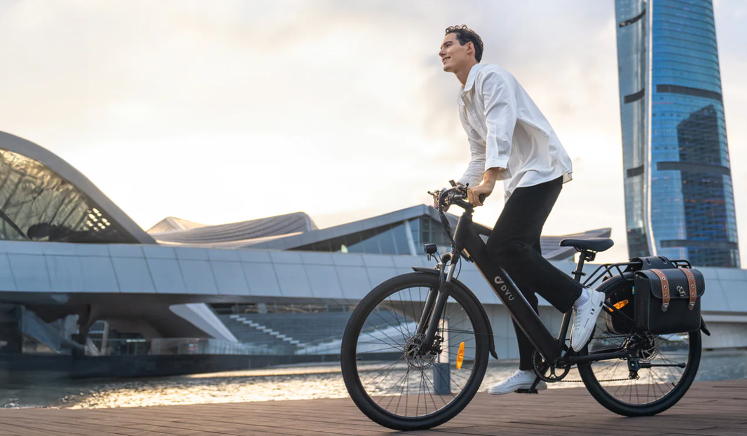 a man riding a ebike