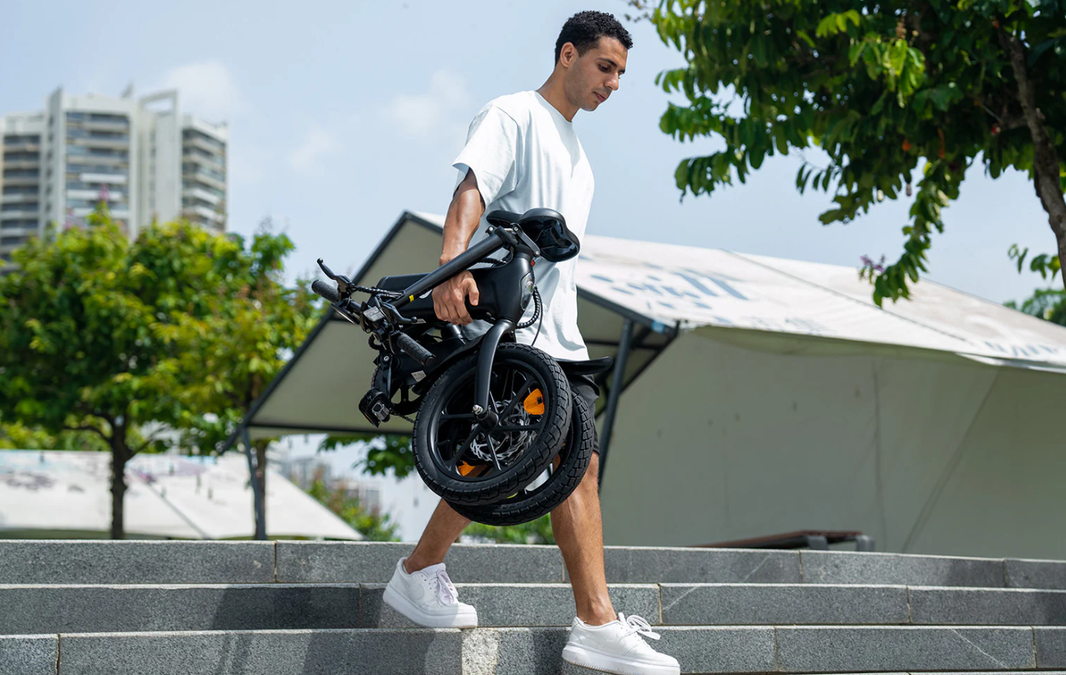 A man commutes with e bike.