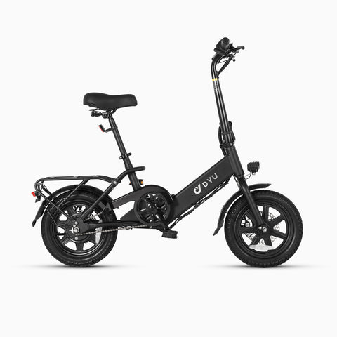 Compacte DYU C3 zwarte 14 inch vouw e-bike met krachtige motor en ergonomisch ontwerp.