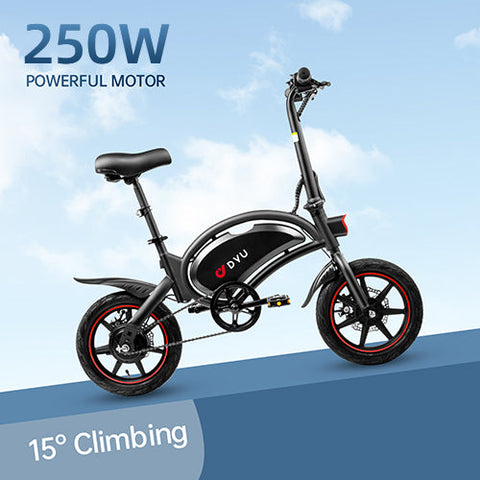 DYU D3F 14 inch mini elektrische fiets met krachtige 250W motor en 15° klimvermogen.